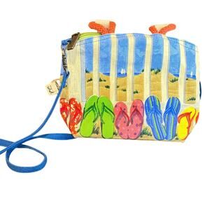 Paul Brent Mini Tote Cotton Crossbody Bag Flip Flops Sequin Beach Scene Sun Sand